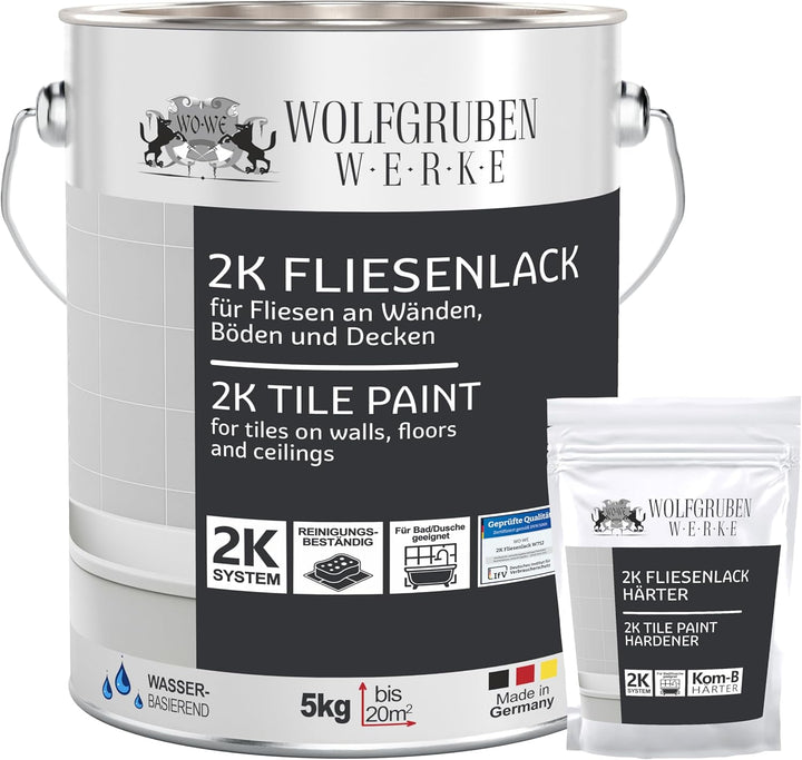 WO-WE 2K Fliesenlack Fliesenfarbe Bodenfliesen Basaltgrau ähnl. RAL 7012-5Kg Basaltgrau ähnl. RAL 70
