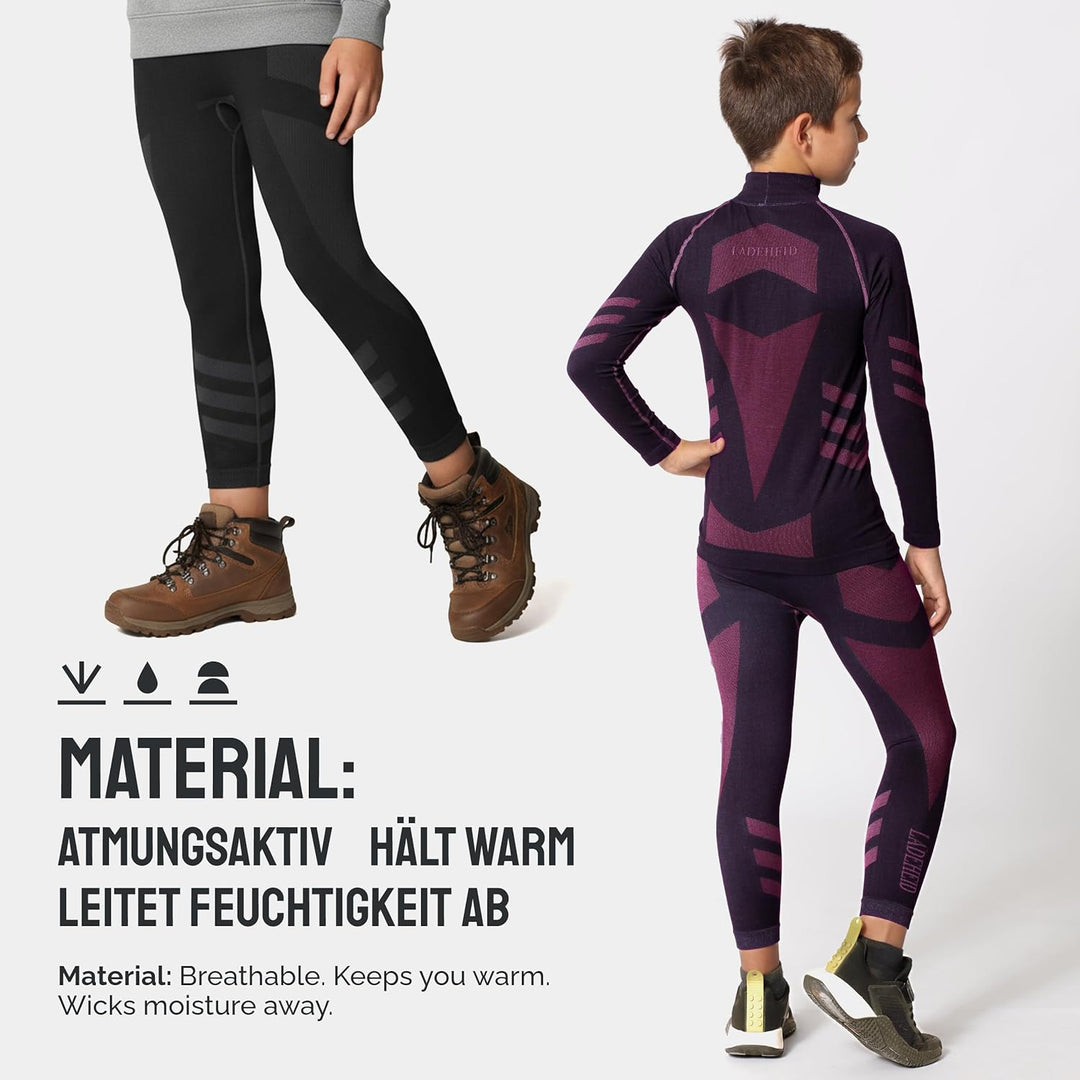 Ladeheid Skiunterwäsche Kinder Funktionsunterwäsche Set Langarm Shirt Lange Unterhose Thermoaktiv LA