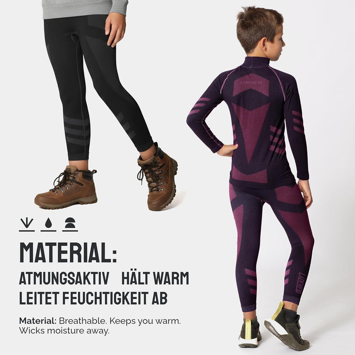 Ladeheid Skiunterwäsche Kinder Funktionsunterwäsche Set Langarm Shirt Lange Unterhose Thermoaktiv LA