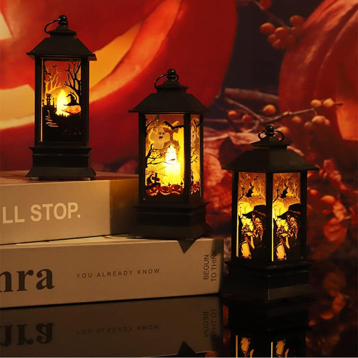 4 Stück Halloween Deko Kürbis Laterne 13cm Hohe, Halloween Laterne Outdoor mit LED Kerze, Halloween