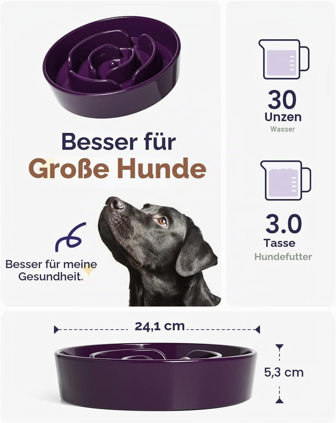 LE TAUCI Hundenapf aus Keramik, Antischlingnapf für Mittelgrosse und Kleine Hunde, Langsam Fressen u