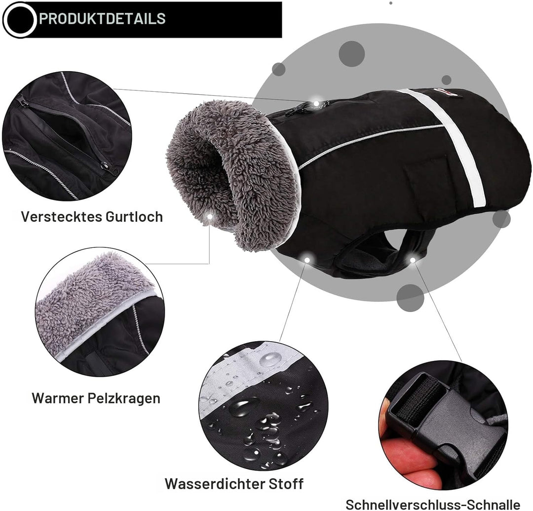 Warmer Hundemantel, reflektierend, wasserdicht, Winddicht, Hundejacke mit Rollkragen für kaltes Wett