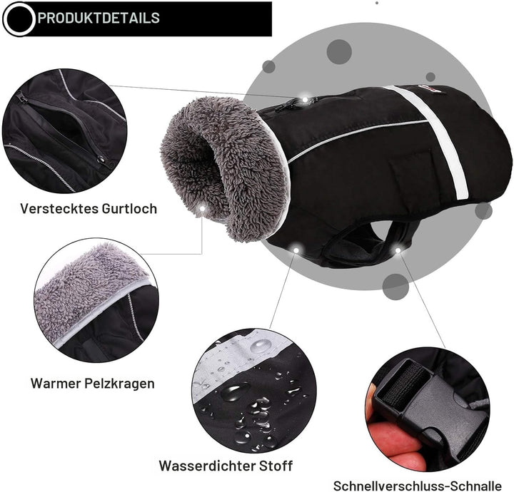 Warmer Hundemantel, reflektierend, wasserdicht, Winddicht, Hundejacke mit Rollkragen für kaltes Wett