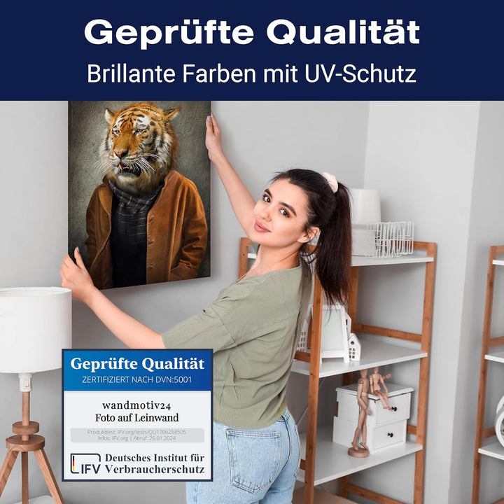 wandmotiv24 Leinwand-Bild Casual Tiger, Grösse 80x60cm, Hochformat, Wandbilder, Dekoration Wohnzimme