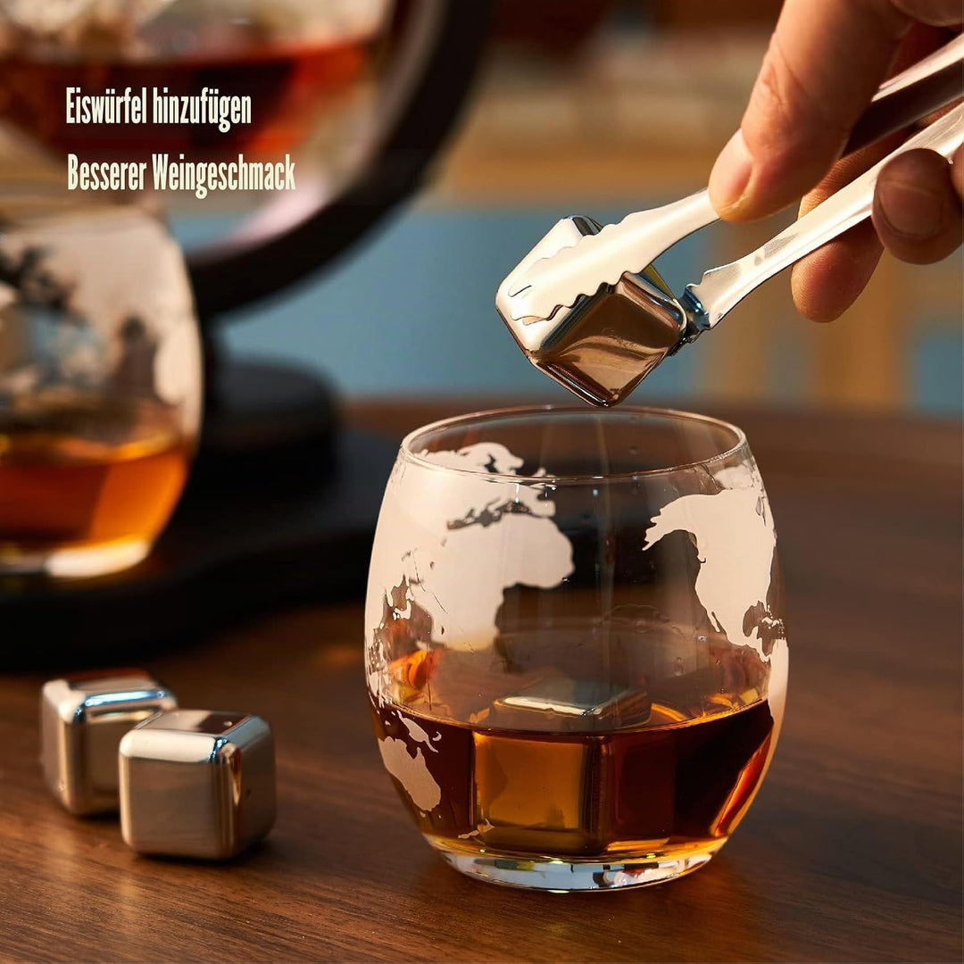 Zcoolo Whisky Decanter Set 850 ml Decanter, 2 Engraved Ball Glasses, Stainless Steel Funnel and 8 St