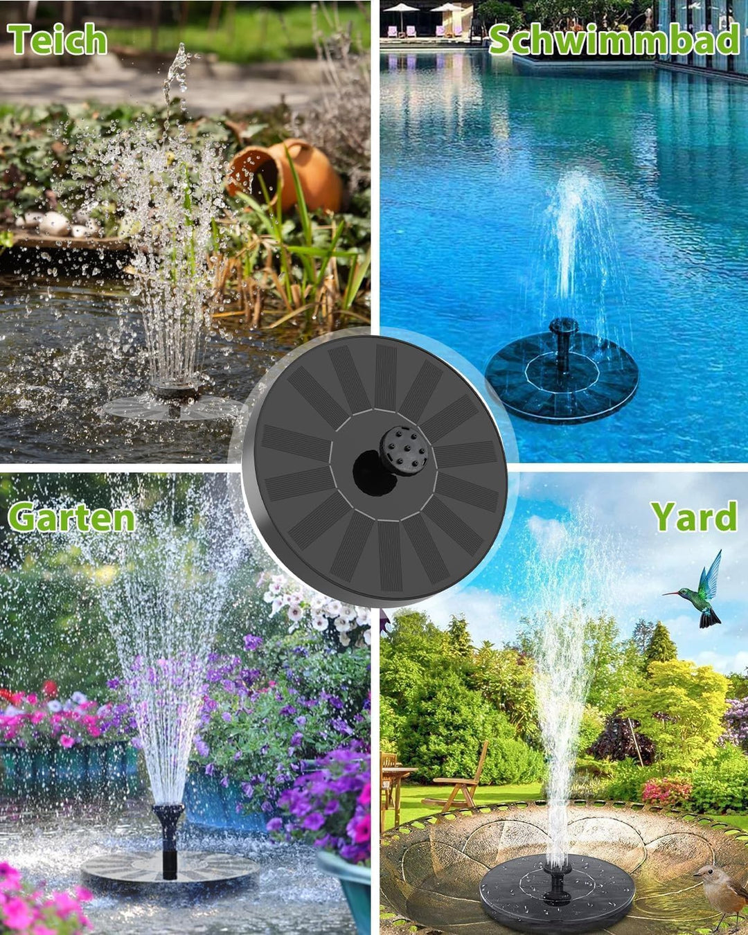 Solar Springbrunnen für Aussen, Solar Teichpumpe mit 6 Effekte Solar Wasserpumpe Solar schwimmender