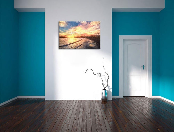 Pixxprint Los Angeles Beach Pinsel Effekt, Format: 100x70 auf Leinwand, 100x70