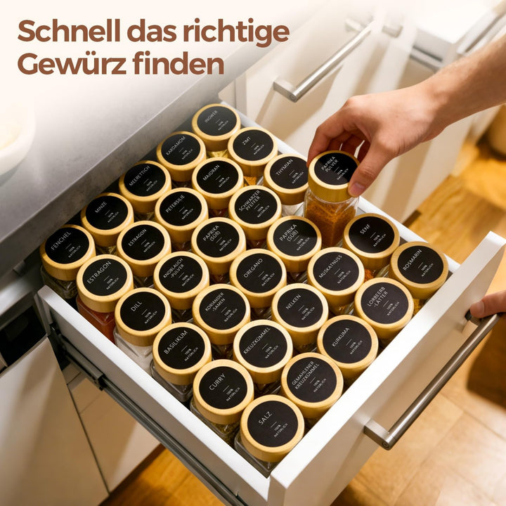 ComSaf Gewürzgläser Set 12 Stück 120 ml (4,7 × 4,7 × 10,8 cm), platzsparende Aufbewahrung für schnel