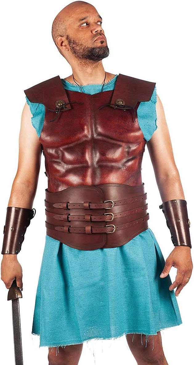 Andracor - Gürtel Römischer Gladiator - Breiter Gürtel mit Nieten und Riemen - Braun Schwarz Grün Ro
