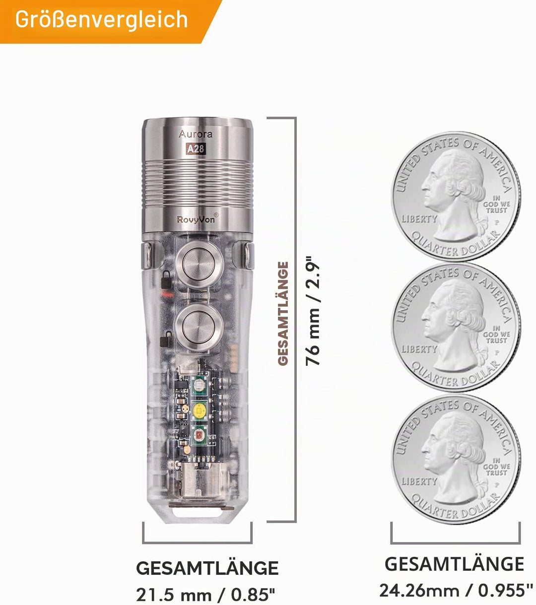 RovyVon A28WU G2 Taschenlampe mit Seitensignallicht, 1000 lm, wiederaufladbar, wasserabweisend, EDC