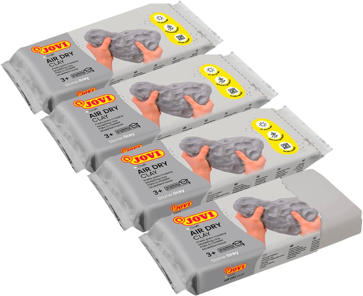 Jovi Air Dry Modelliermasse, gebrauchsfertig, lufttrocknend, auf Basis von Feuchtton, 1 kg in grau,