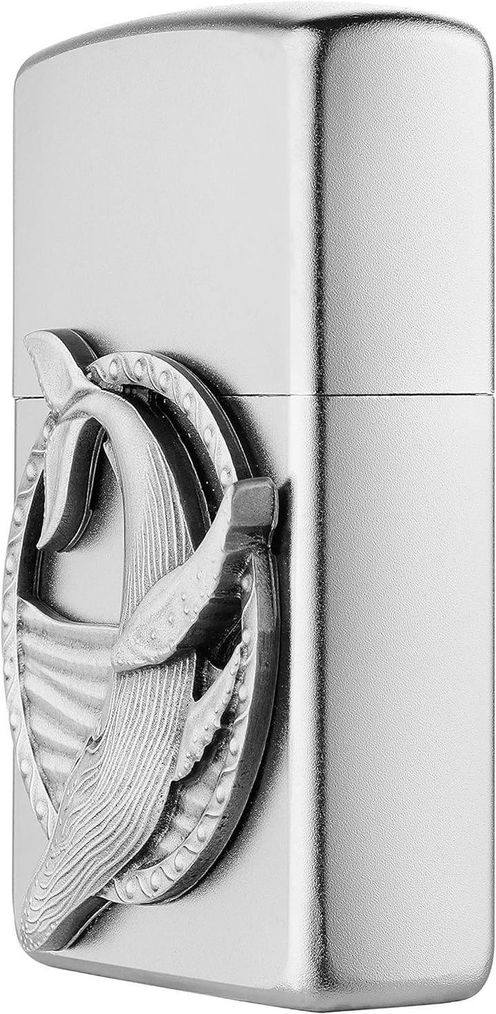 ZIPPO 2007127 – Sturmfeuerzeug, Blue Whale Emblem, EmblemAttached,SatinChrome,nachfüllbar,inhochwert