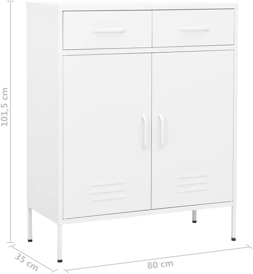 Homvdxl Aufbewahrungsschrank aus Metall mit 2 Schubladen, Aktenschrank mit 2 Türen und Regalen, 80x3