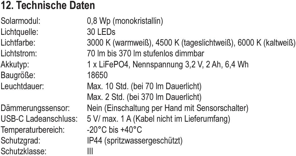 Esotec Solar Tischleuchte Campingleuchte Sissi 23 CCT, dimmbar, LiIon Akku, USB-C Ladebuchse, Tischl