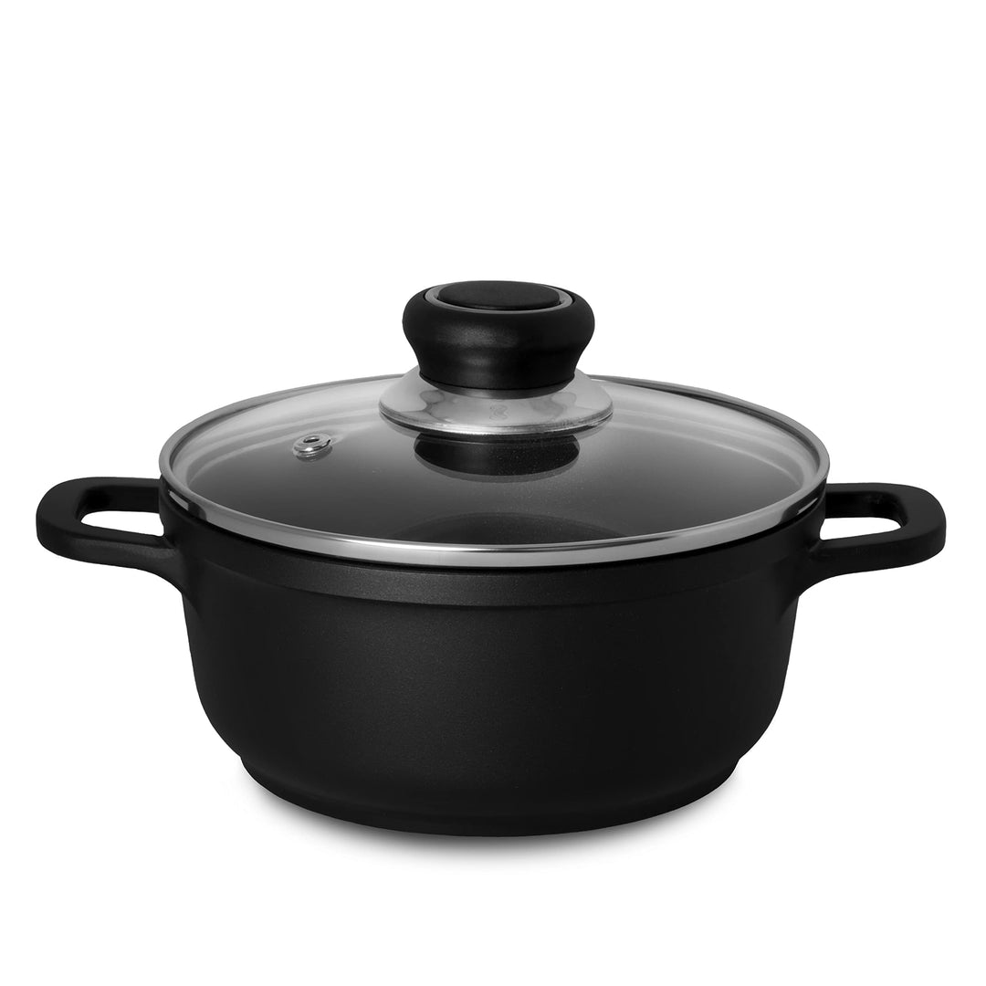 Krüger Aluguss-Topf Delta mit Glasdeckel - 16 cm - Kochtopf für gesunde & fettarme Speisen - geeigne