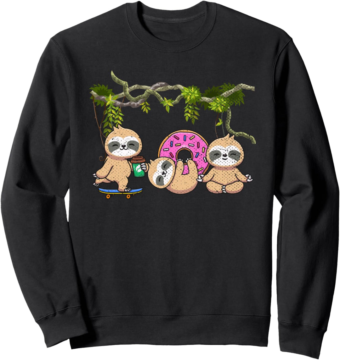 Namaste Donut Kaffee Skateboarder Tropen Zoo Tier Faultier Sweatshirt
