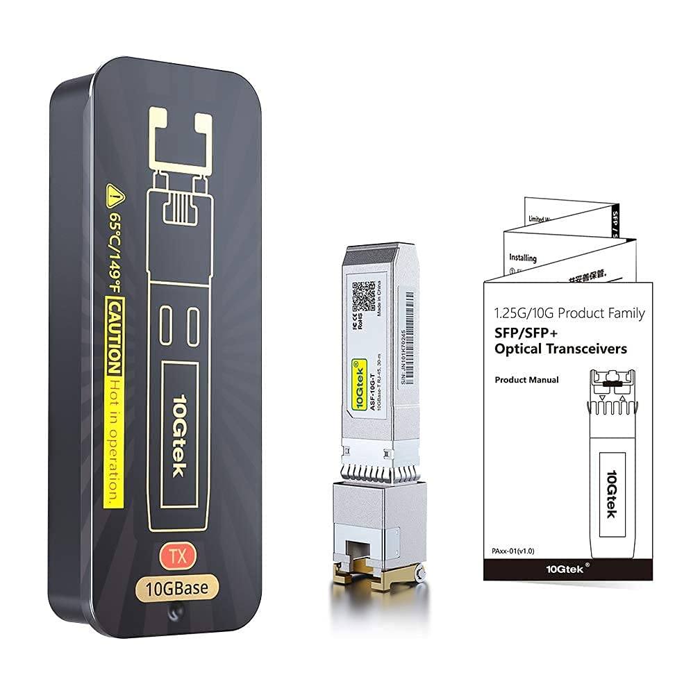 10Gtek 2-Stück 1.25/2.5/5/10GBase-T SFP+ RJ-45 CAT.6a Kupfer Transceiver 30-Meter, Auto-Negotiation