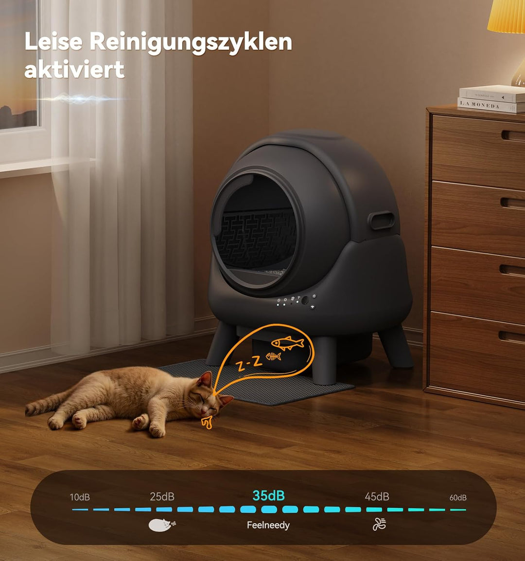 Katzenklo Selbstreinigend FEELNEEDY 65L Elektrische Automatische Katzentoilette, APP-gesteuert, Sich