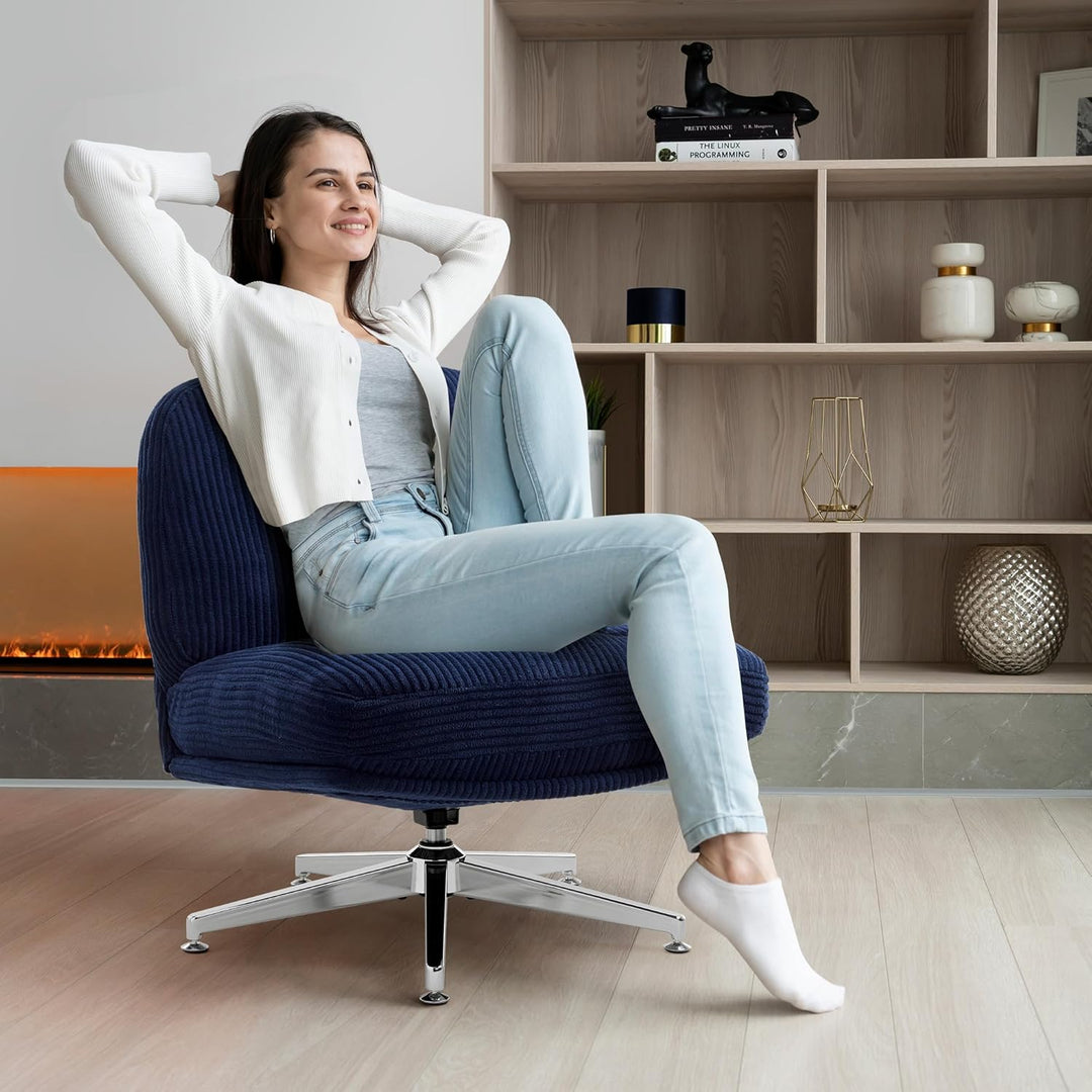 IWMH Bürostuhl ohne Armlehne, Sessel Wohnzimmer mit gekreuzten Beinen, Ergonomischer Drehstuhl mit E