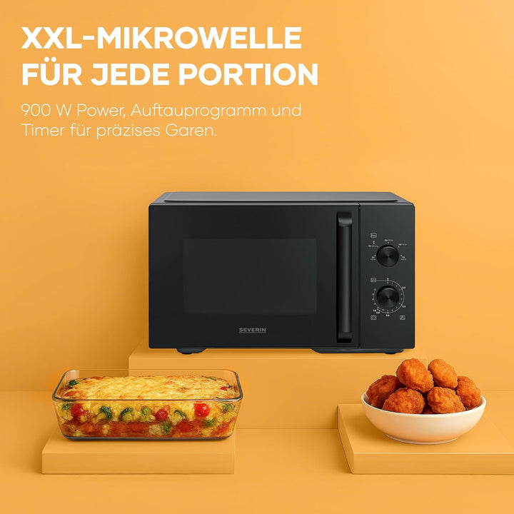 Severin Mikrowelle Solo, zum Auftauen und Erhitzen, XXL Innenraum, 28 L, Mikrowellengerät mit heraus