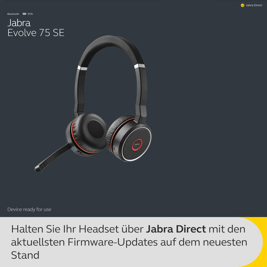 Jabra Evolve 75 SE Schnurloses Stereo-Headset - Bluetooth-Headset mit Mikrofon mit ANC und Ladestati