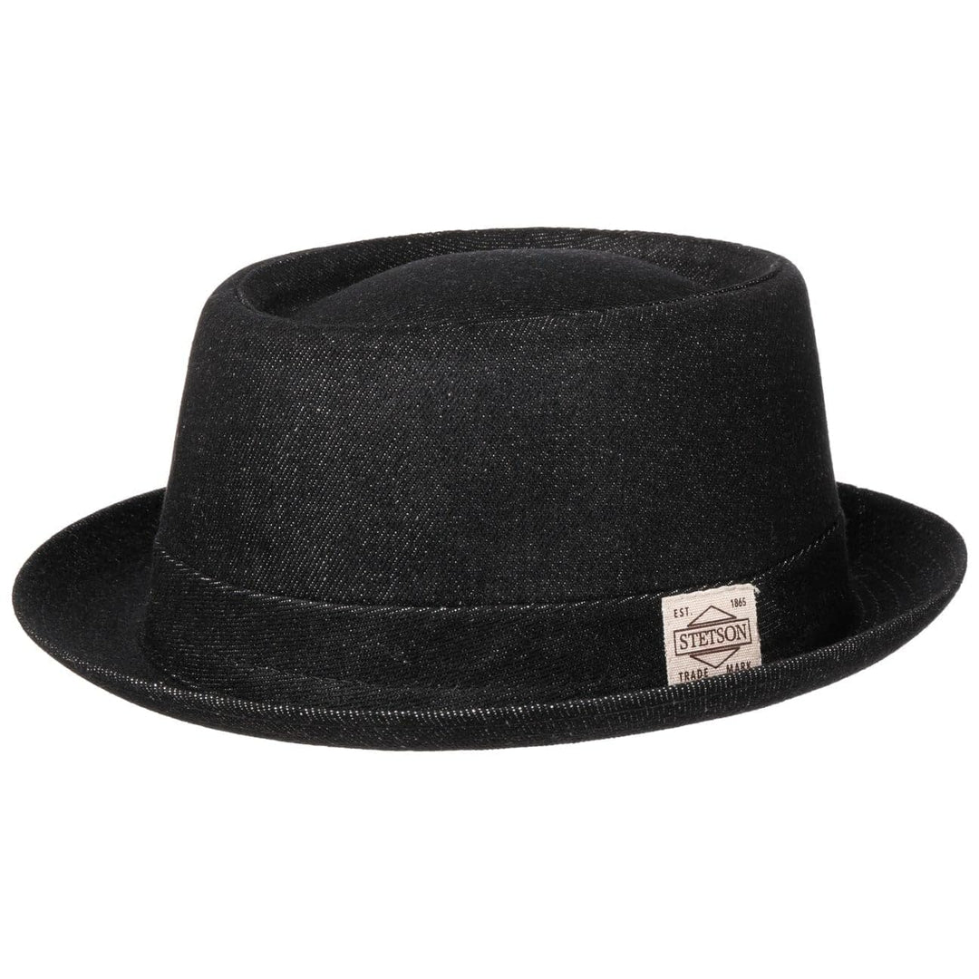 Stetson Classic Pork Pie Denim Hut - Einfarbiger Hut - Rund & flach - Mehrfarbig mit Logo - Made in