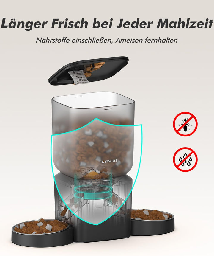 Futterautomat Katze 2 Näpfe für Katzen &amp; Hunde, mit 2 Edelstahlnäpfen | 8L katzenfutterautomat, 2-18