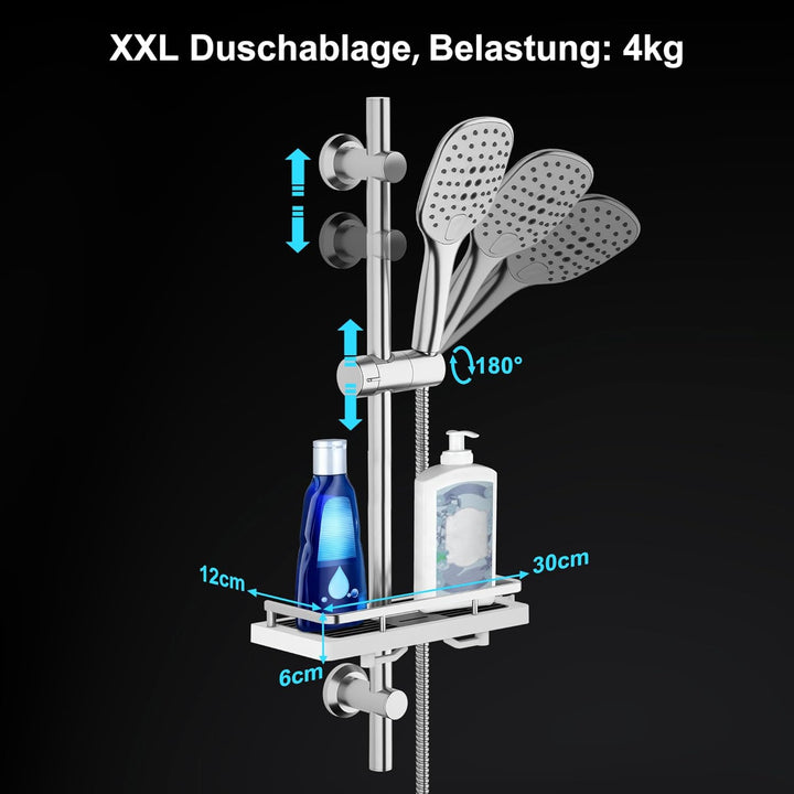 Görbach Duschset Rail Shower kit Handbrause Duschstange mit Duschkopfhalter Duschablage/Seifenschale