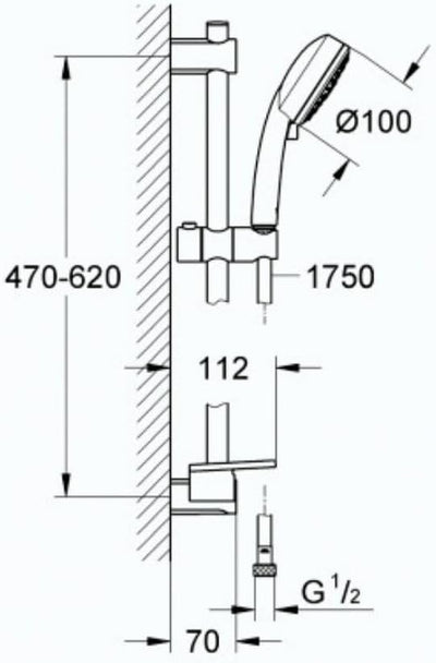 GROHE Vitalio Comfort 100 -Brausegarnitur (3 Strahlarten, wasserspsrend, inkl. Duschablage), chrom,