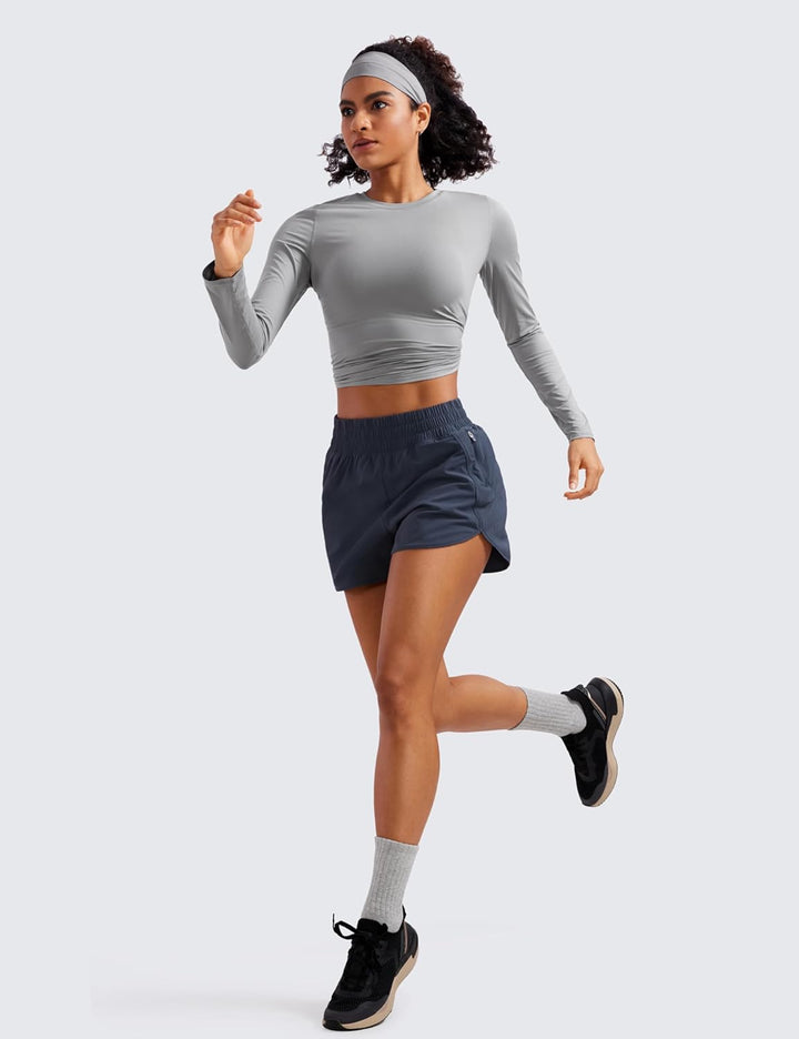 CRZ YOGA Damen Kurz Sporthose Laufhose High Waist Fitness Sport Shorts Kurze Hose mit Reissverschlus