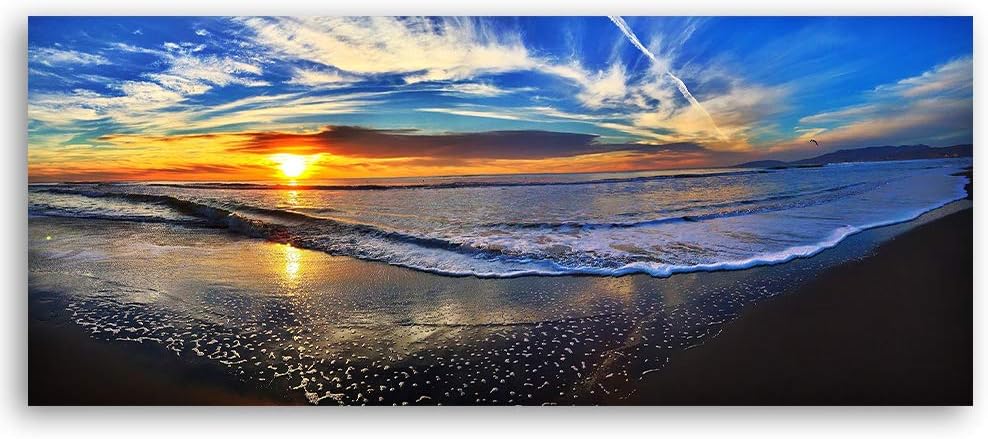 Feeby Leinwandbild Meer Bild Kunstdruck Landschaft Blau 150x50 cm Leinwandbild 150x50 cm Blau_a, Lei