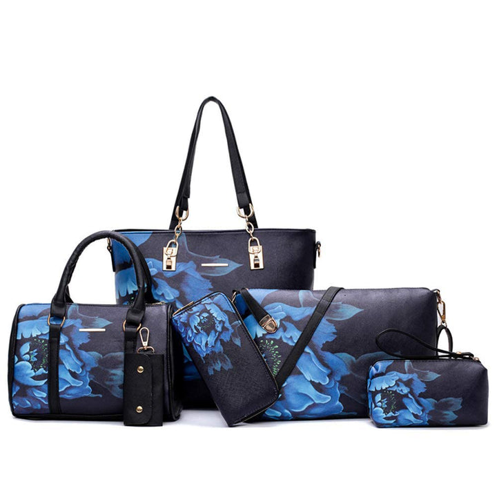 2E-youth Damen Set Tote Handtasche Umhängetasche Geldbörse Schwarz / Blau, Schwarz / Blau