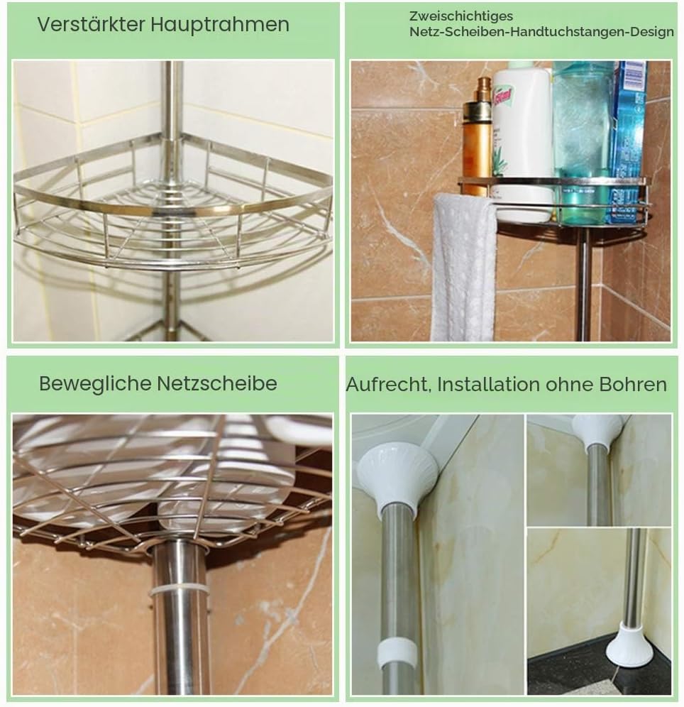 Drumm Teleskop-Duschregal, Eckregal aus Edelstahl, Eckregal für Badezimmer, vom Boden bis zur Decke,