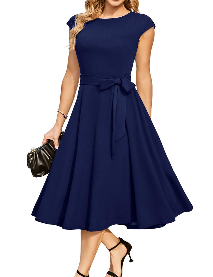 DRESSTELLS Cocktailkleid Damen Festliche Kleider 1950er Knielang Rockabilly Hochzeitkleid Swing Part