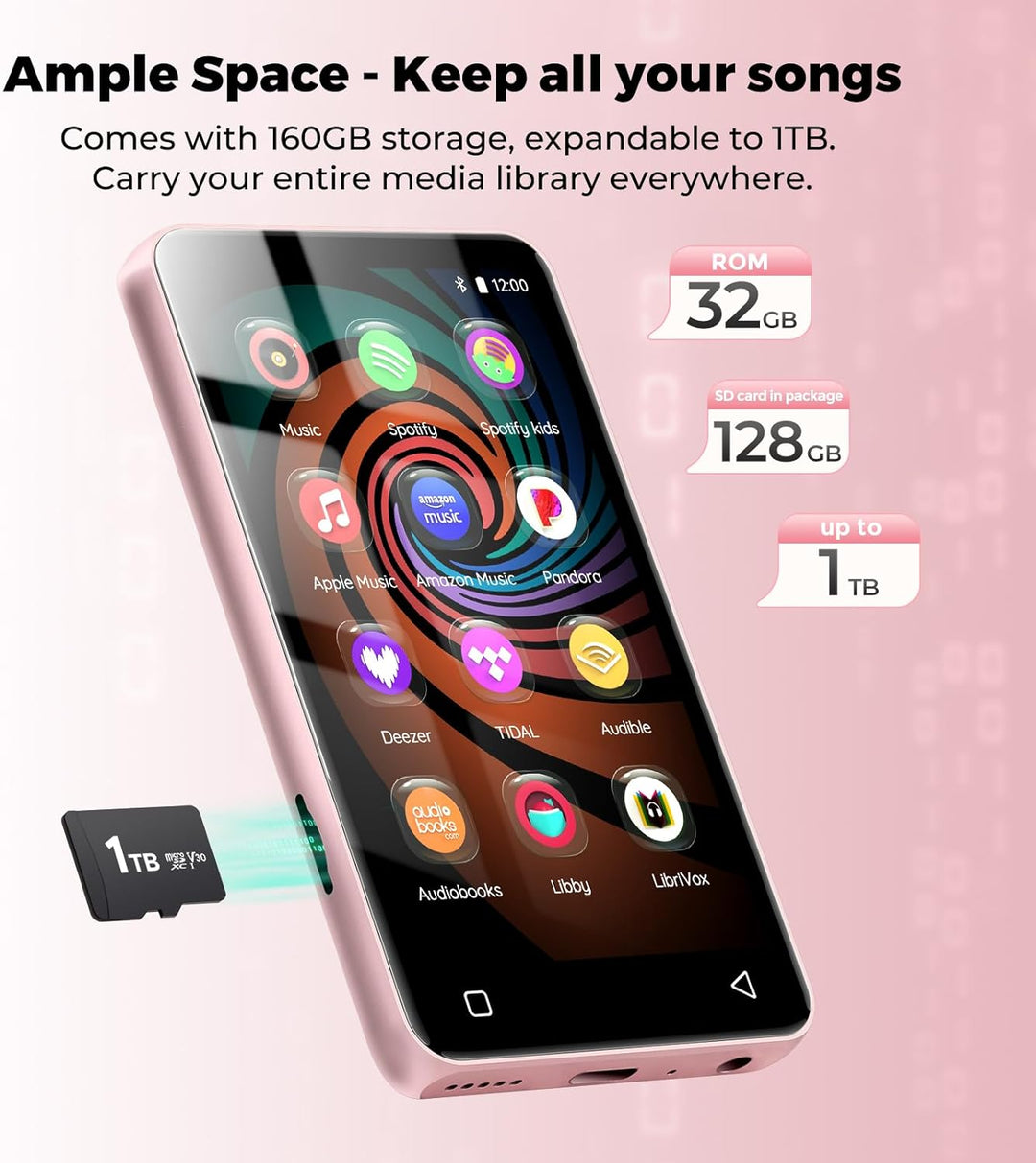 160G Spotify MP3-Player mit Bluetooth, Innioasis Mp4-Player mit Audible, Deezer, Hi-Fi 4 Zoll Touchs