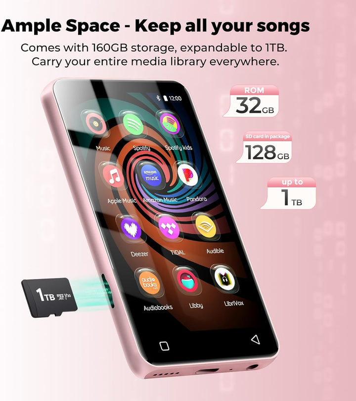 160G Spotify MP3-Player mit Bluetooth, Innioasis Mp4-Player mit Audible, Deezer, Hi-Fi 4 Zoll Touchs