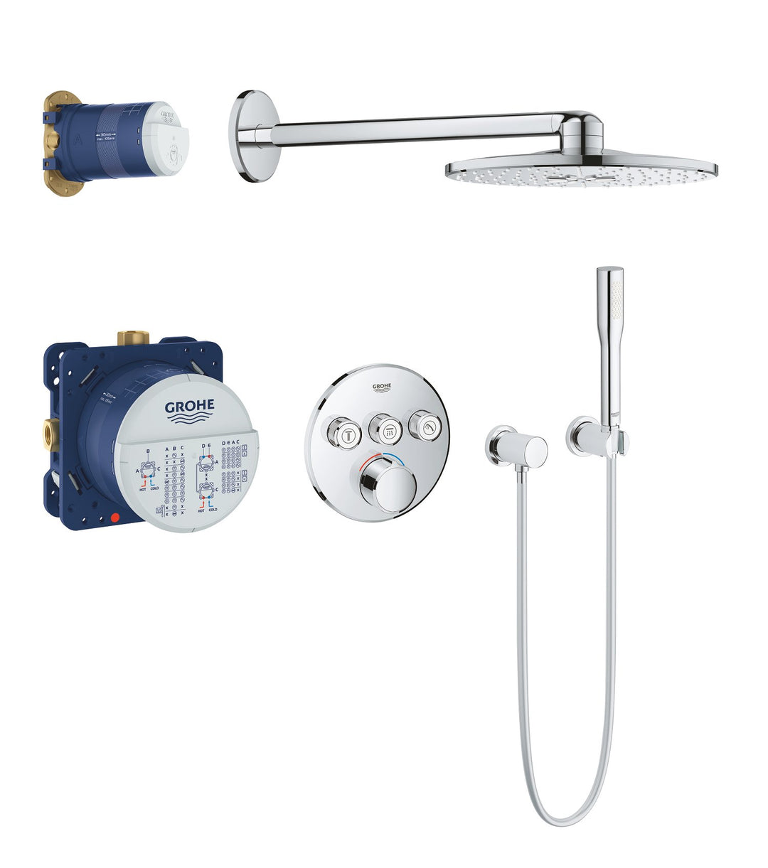 GROHE SmartControl Mixer - Duschsystem mit Mischer und Rainshower (Unterputzmischer mit 3 Absperrven