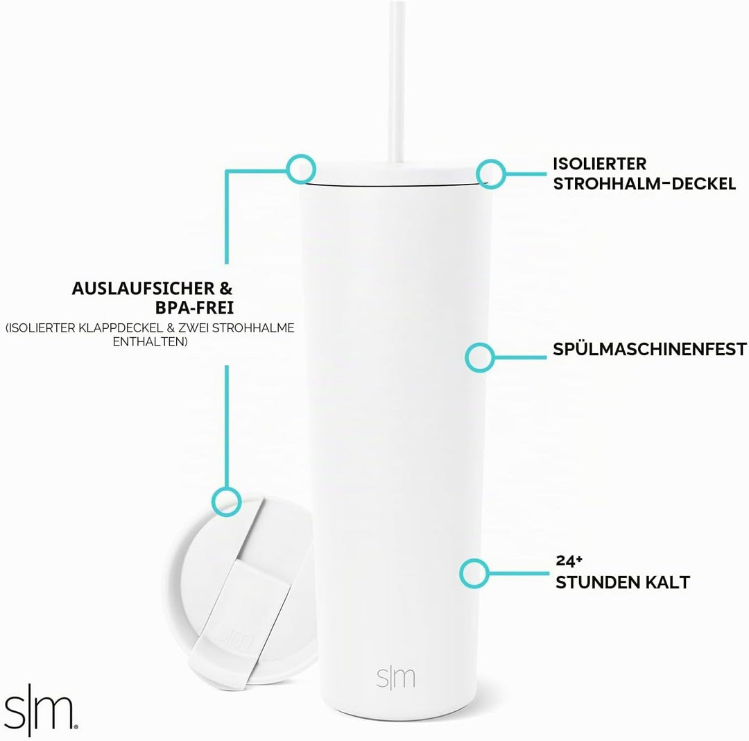 Simple Modern Insulated Tumbler with Lid and Straw | Iced Coffee Cup Reusable Stainless Steel Water