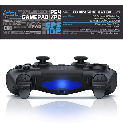 CSL - Wireless Gamepad für PS4 PS4 Pro PS4 Slim - Controller mit Dual Vibration - 3,5 mm Headset Aus