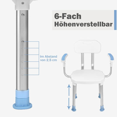 UISEBRT Duschstuhl mit Armlehne und Rückenlehne, Duschhocker Höhenverstellbar Badhocker, mit Anti-Ru