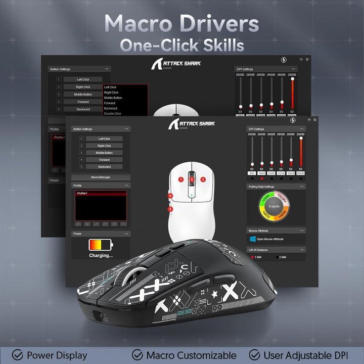 ATTACK SHARK X6 49g SUPERLIGHT Maus mit magnetischer Ladestation, PixArt PAW3395 Gaming-Sensor, BT/2