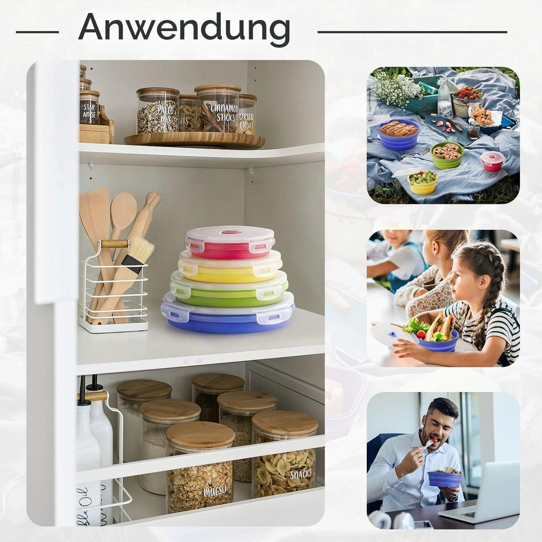 Faltbare Brotdose aus Silikon 4PCS Runde, platzsparende Frischhaltebox luftdicht &amp; wasserdicht, geni