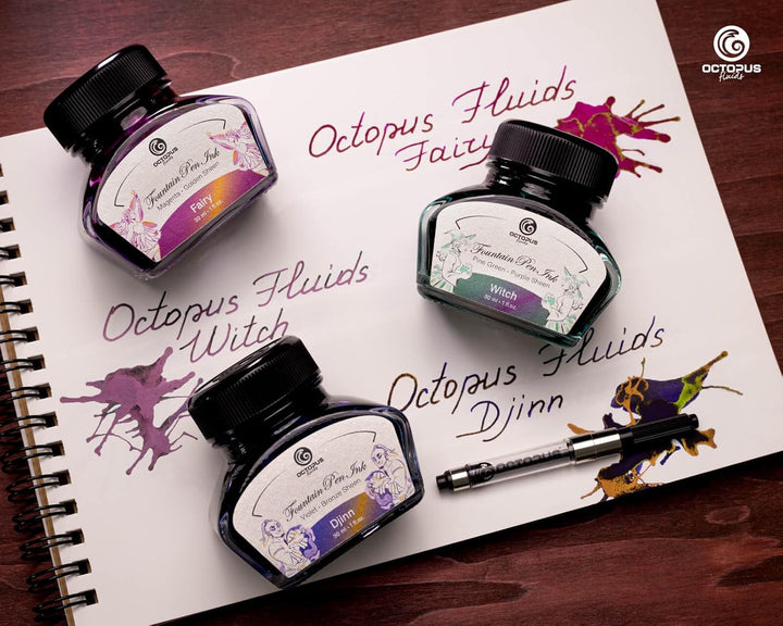 Octopus Fluids 3 x 30 ml Füllhaltertinte Sheen mit Konverter, Set MAGIC, MAGIC