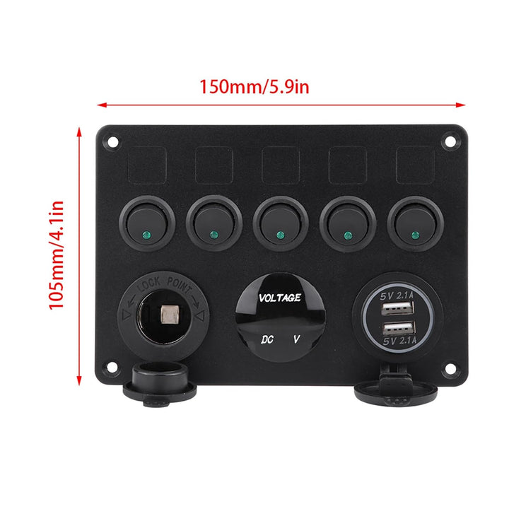 Kippschalter, 12-24V 5 Gang On/Off Kippschalter Panel Dual USB Voltmeter für Auto Boot Marine Truck(