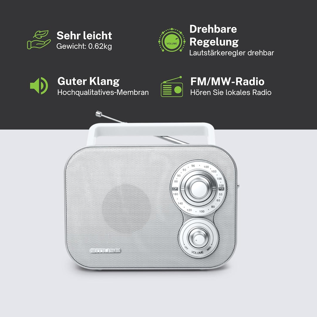Muse M-051RW tragbares Retro-Radio, UKW und MW, Netz- und Batteriebetrieb, Teleskopantenne, AUX-In,