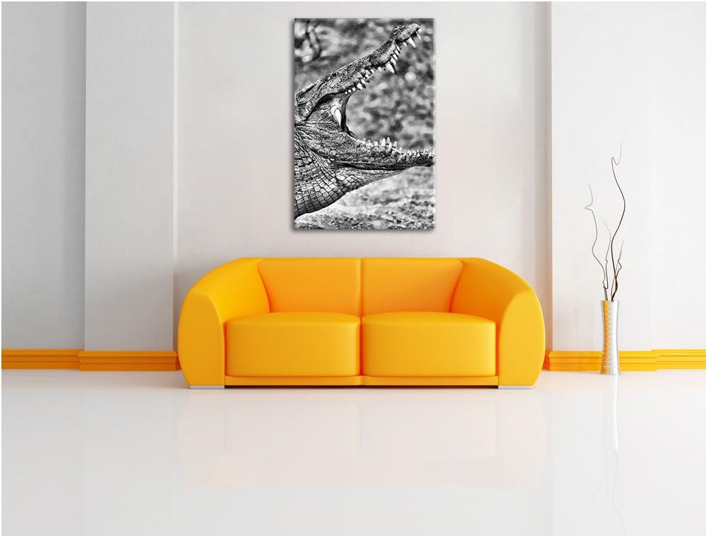 Pixxprint gewaltiges Krokodil als Leinwandbild/Grösse: 100x70 cm/Wandbild/Kunstdruck/fertig bespannt