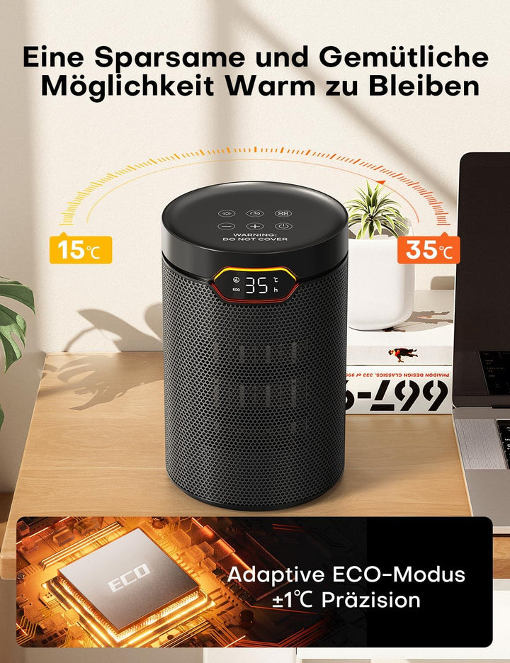 Heizlüfter, 1500W, PTC Heizlüfter Energiesparend mit ECO Modus, 4 Heizmodi, Breeze Modus, Thermostat