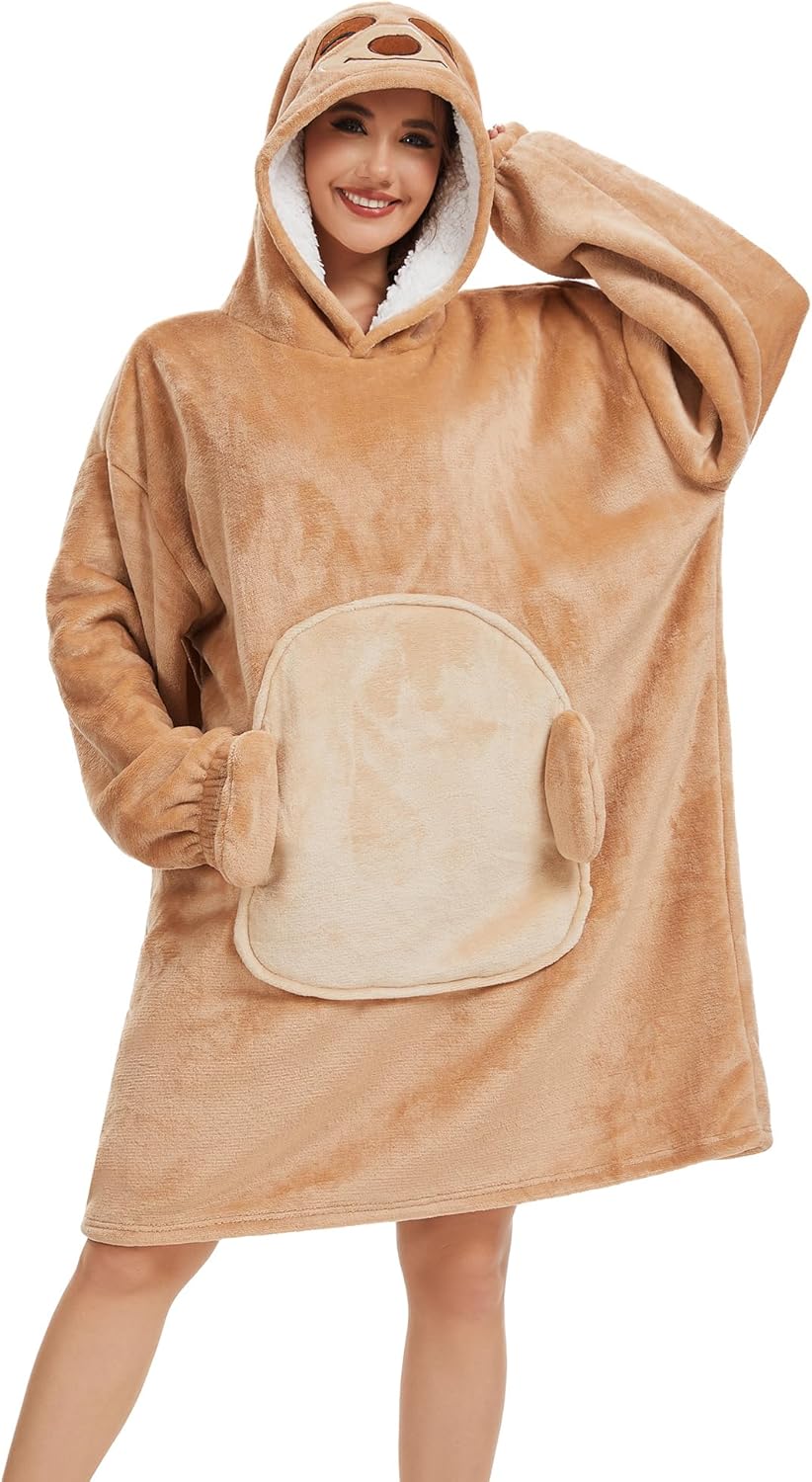LATH.PIN Tragbare Decke Hoodie Übergrosse – Tierformen Tragbare Decken mit Armärmeln mit Kapuze Pull
