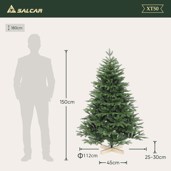 SALCAR Künstlicher Weihnachtsbaum mit Holzständer, Tannenbaum Künstlich 150 cm aus PE Spritzguss &amp; P