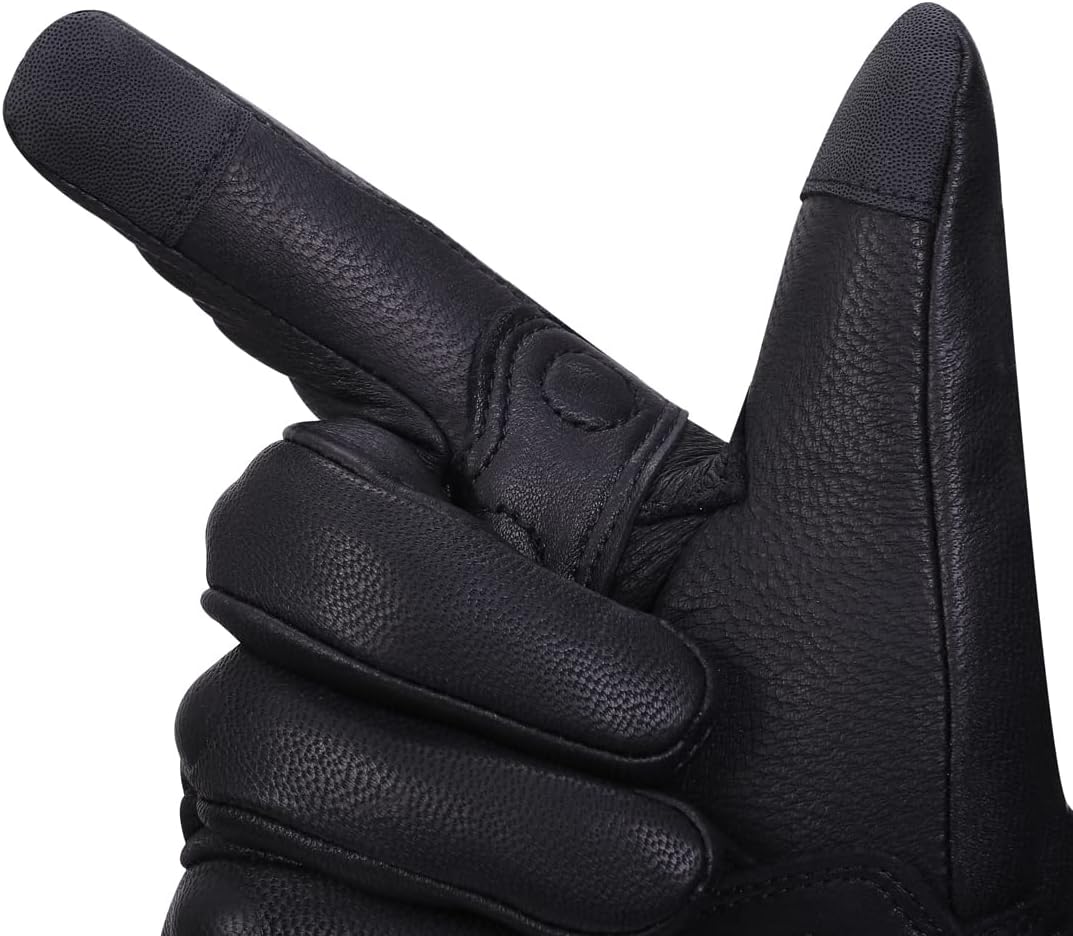 Harssidanzar Herren Winter Motorradhandschuhe,echtes Leder Vollfinger Touchscreen Thermisch gefütter